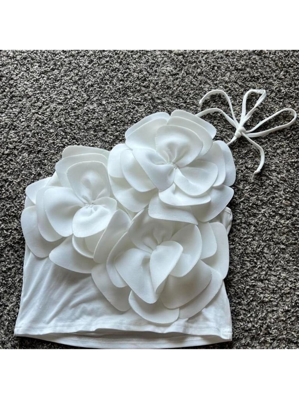 White Crop-top Floral Applique One Shoulder Tie Fairycore Size Small Coquette